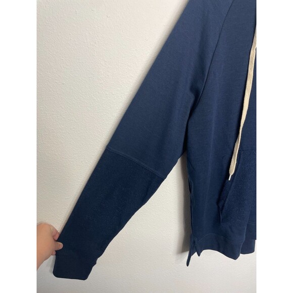 Tahari Sz M Sport Reverse Panel Hoodie Navy Blue Pullover Pocket Dratwstring NWT - Picture 6 of 16